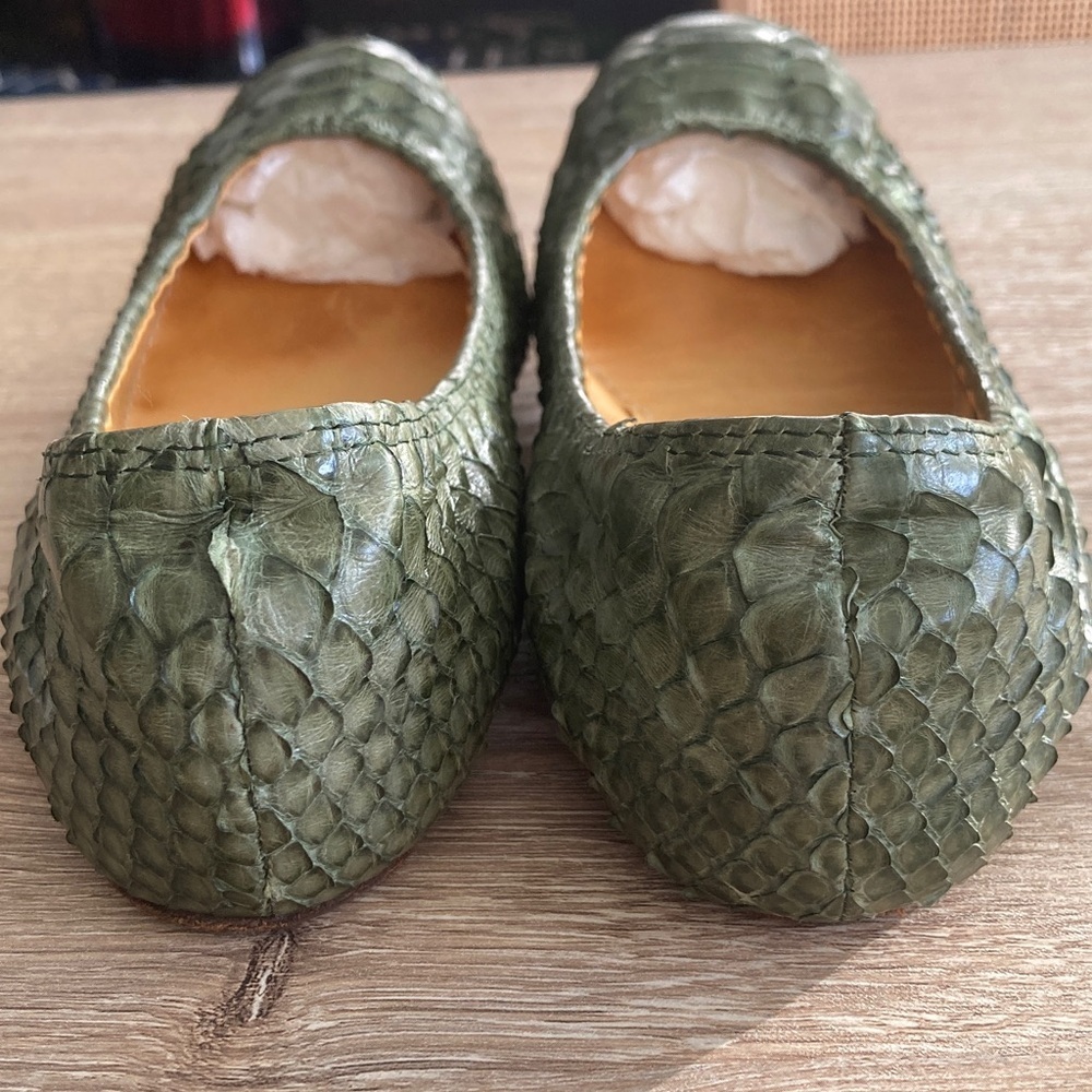 Lanvin Olive Green Python-Embossed Ballet Flats - Picture 3 of 8